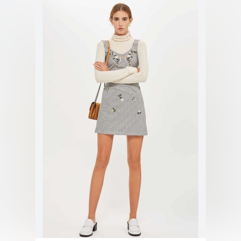 Topshop Gray Embroidered Floral Mini Dress size 8